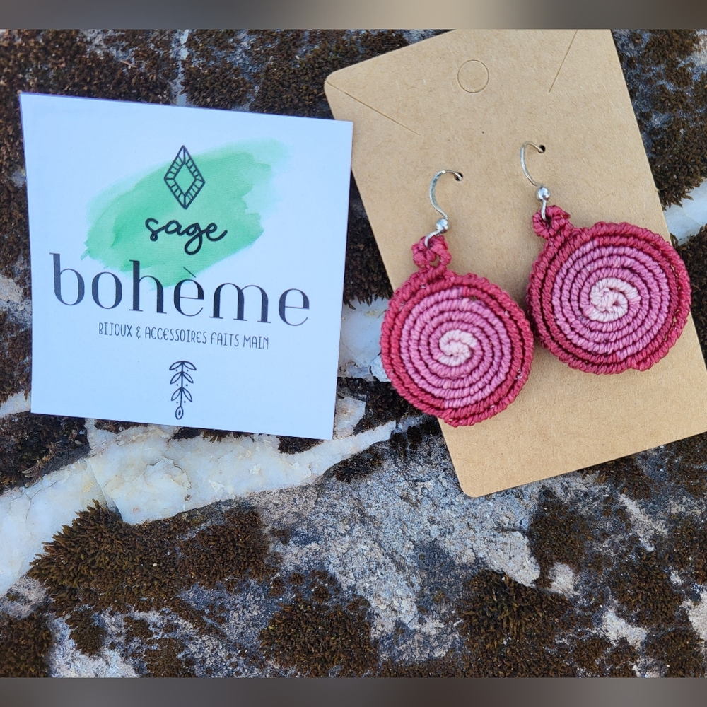 081 New Handmade Micro-macrame Earrings - Pink
